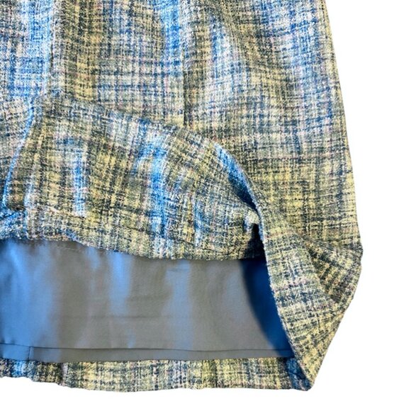 Vintage Y2K Tweed Woven Mini Skirt Blue Plaid Look Preppy Academia Style - Picture 3 of 5